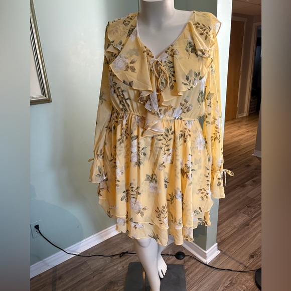 Suzy Shier Dresses & Skirts - 111. Suzy Shier Floral Yellow Ruffle Dress